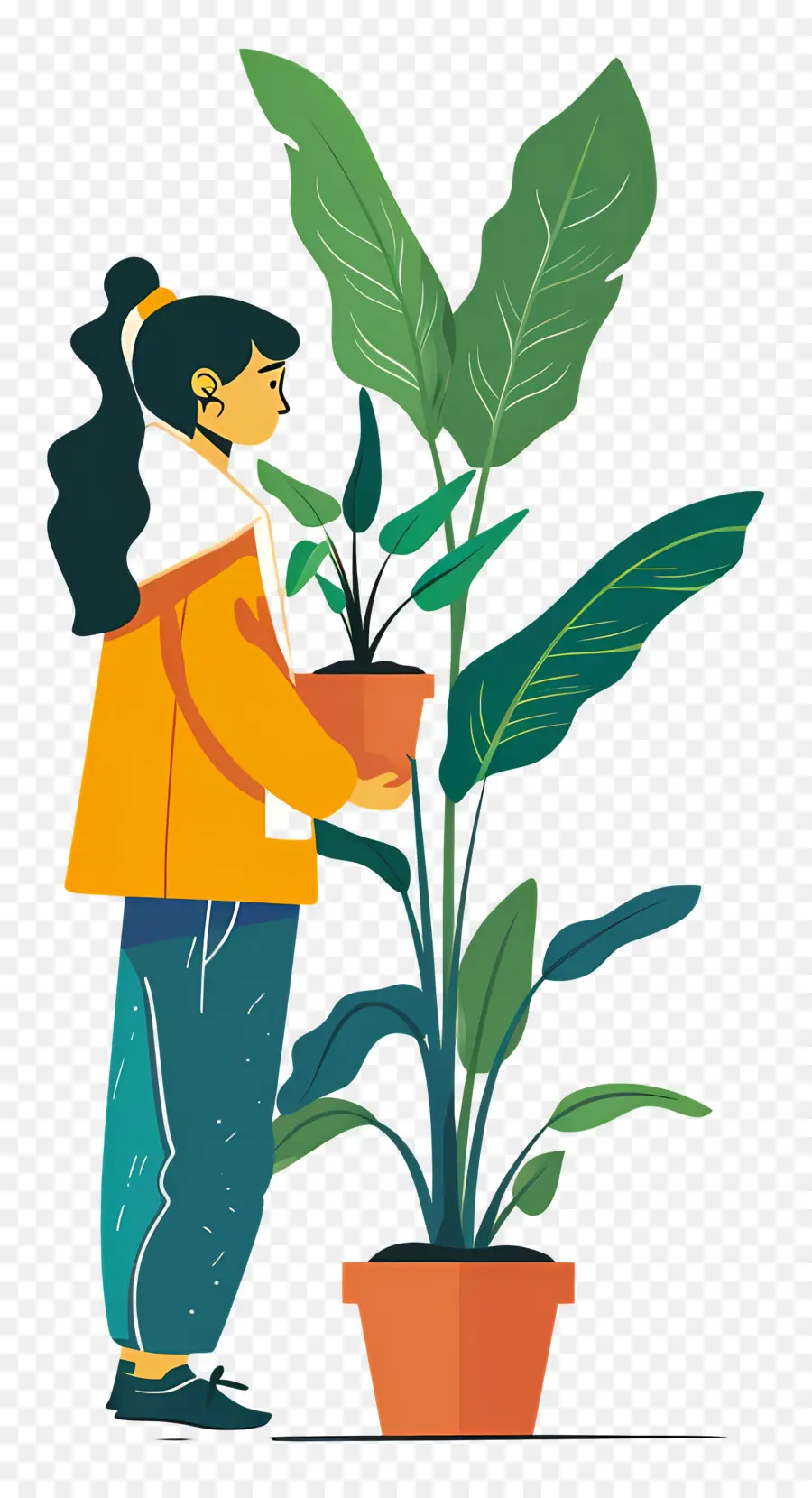 Chica Sujetando Planta De Interior，Mujer Con Plantas PNG