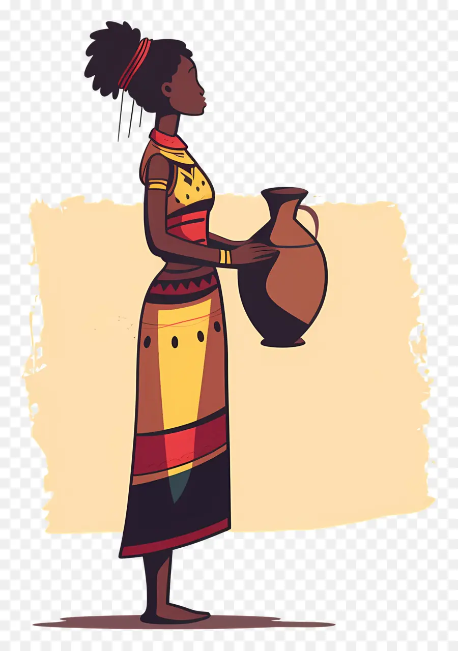 Mujer Aborigen Africana，Mujer Con Olla PNG