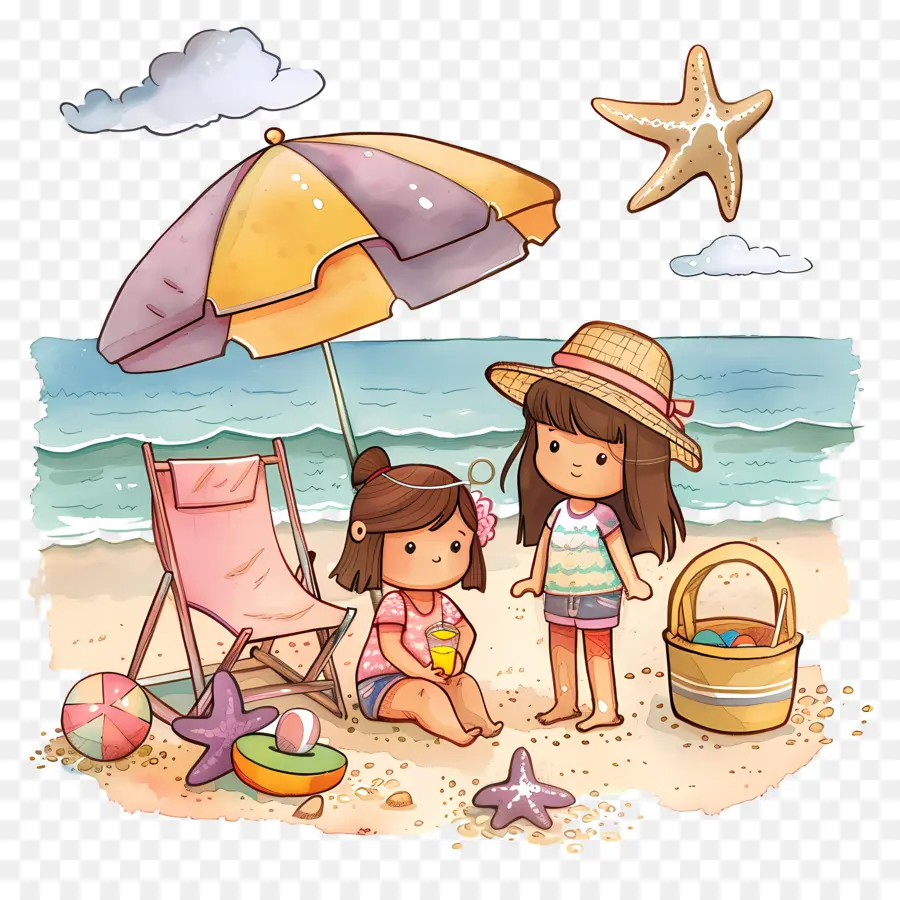 Escena De Playa，Escena De Playa Con Niños PNG