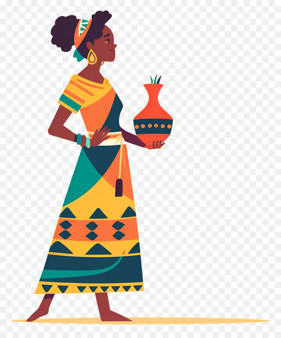 Mujer Aborigen Africana，Mujer Con Olla PNG