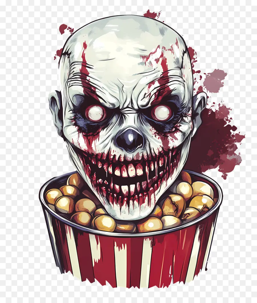 Noche De Película De Terror，Payaso Aterrador Con Palomitas De Maíz PNG