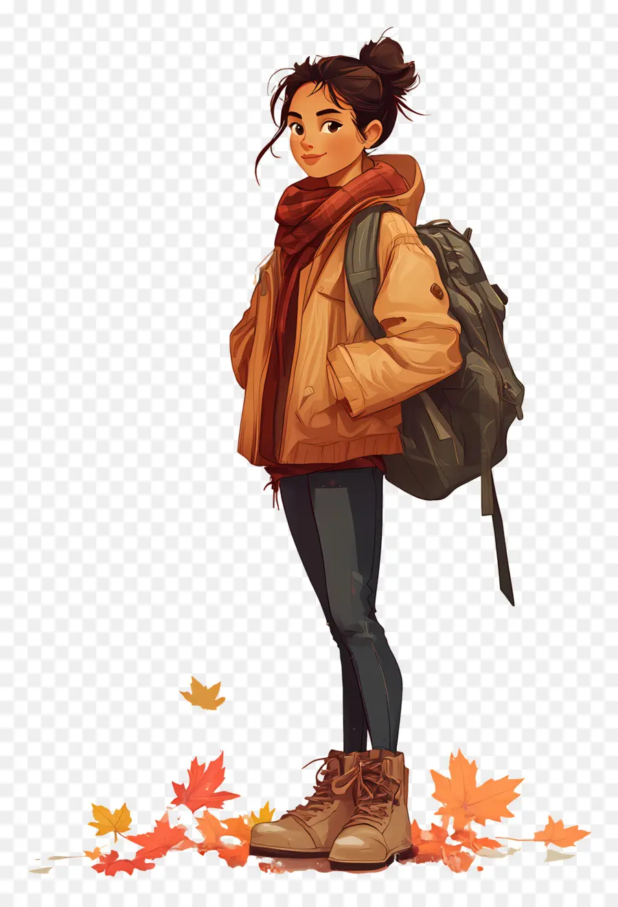 Otoño Acogedor，Chica Con Mochila PNG