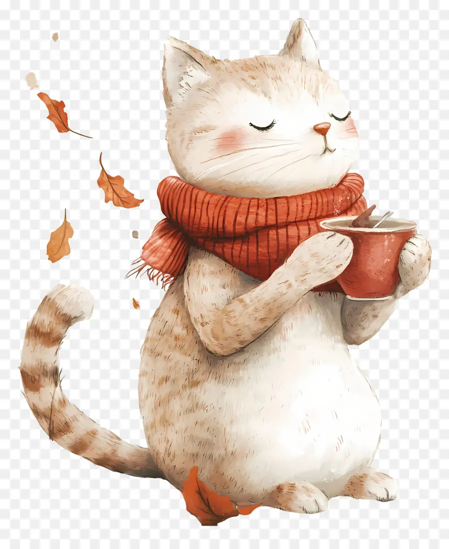 Otoño Acogedor，Gato Con Bufanda PNG