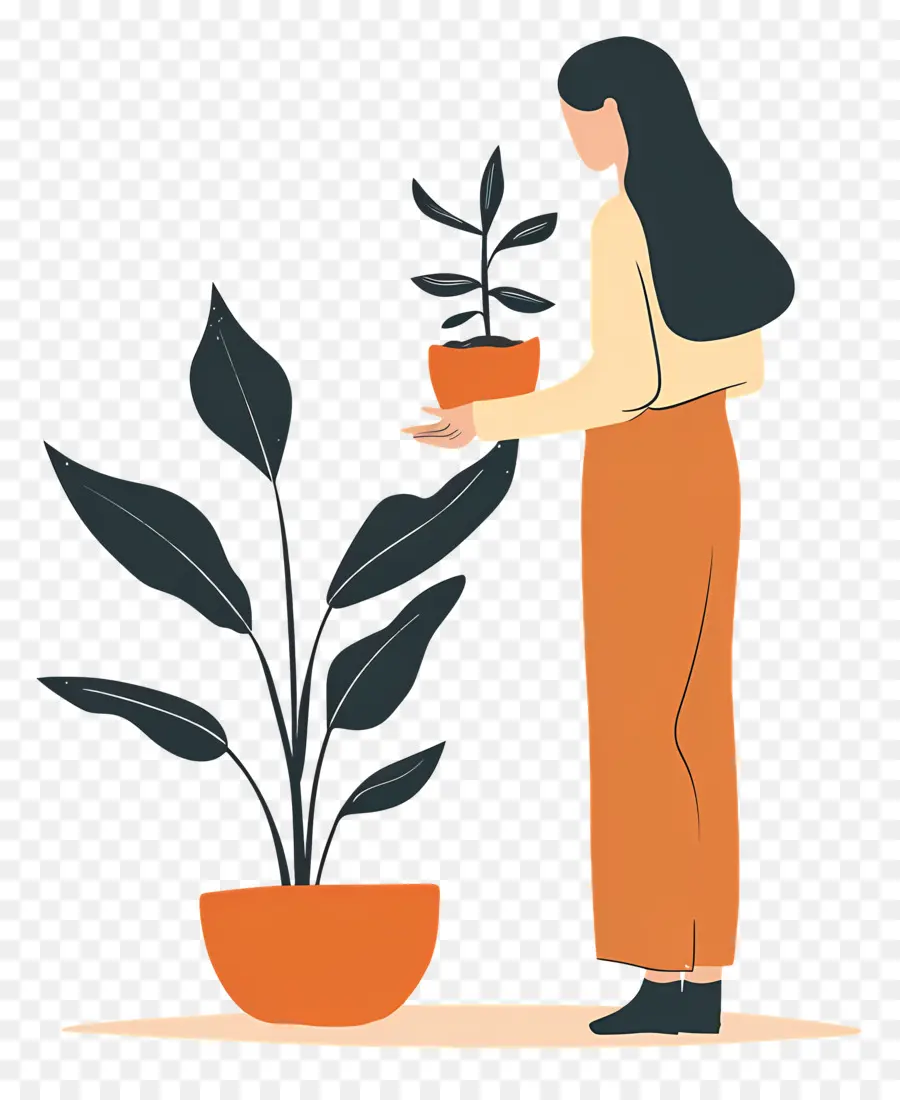 Chica Sujetando Planta De Interior，Mujer Con Plantas PNG