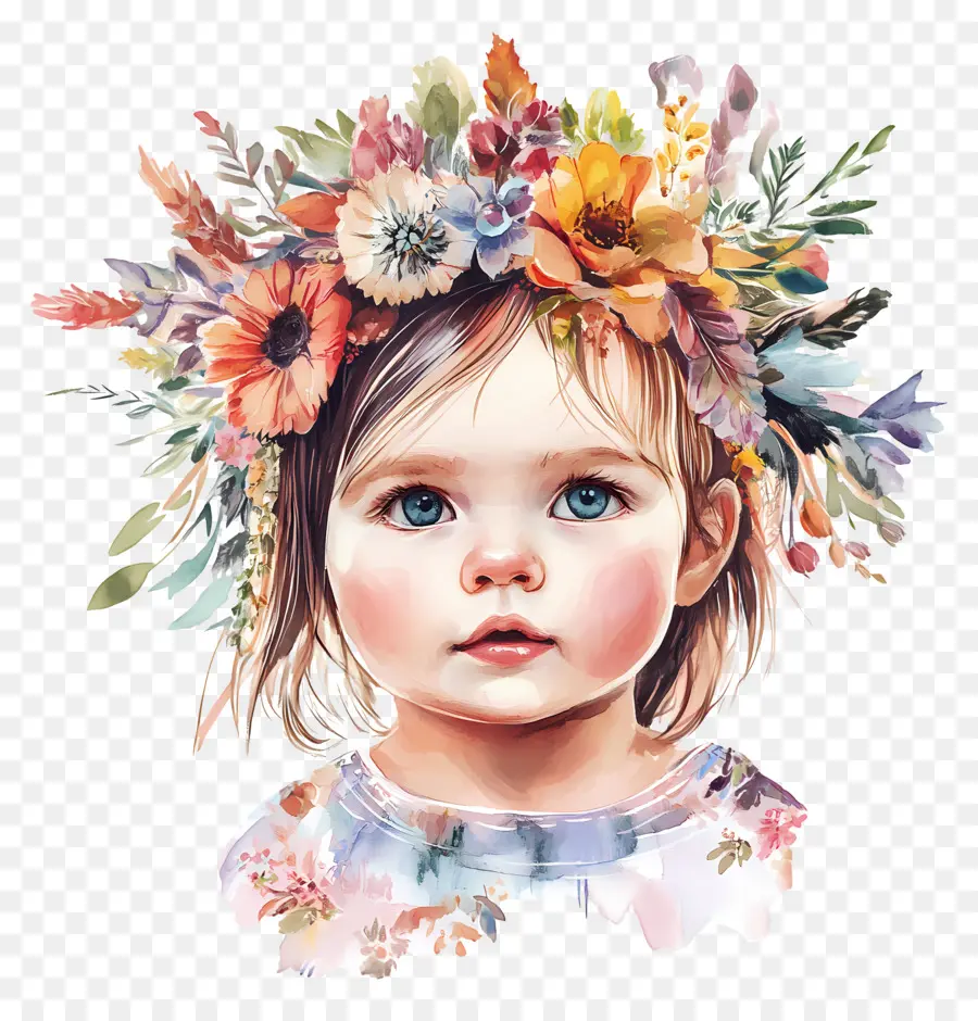 Boho，Bebé Con Corona De Flores PNG