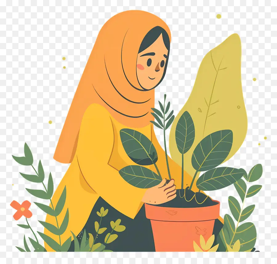 Hijab Chica Haciendo Jardinería，Niña Plantando PNG