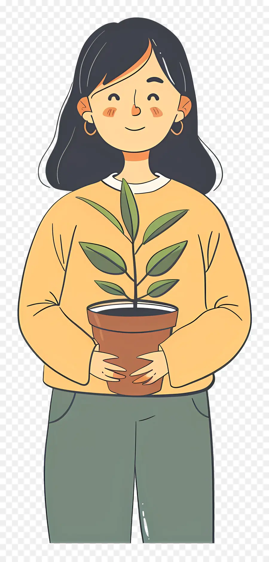 Chica Sujetando Planta De Interior，Niña Con Planta PNG