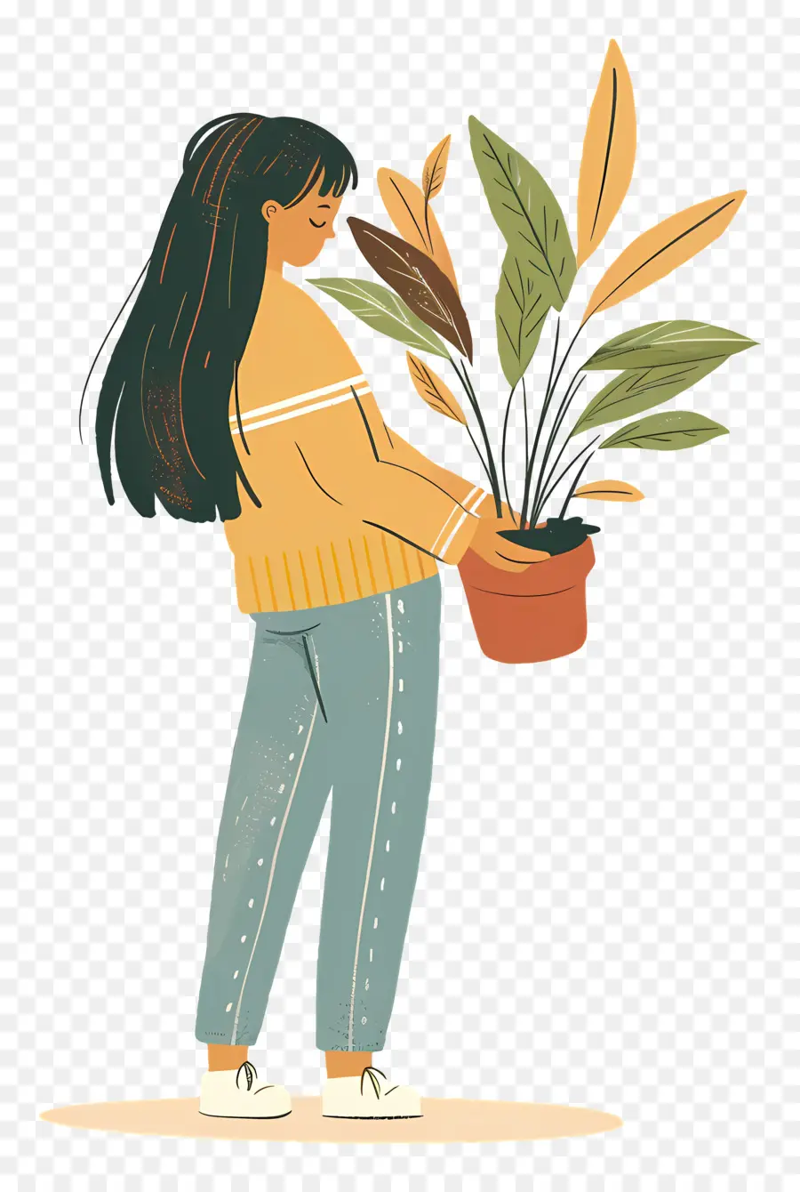 Chica Sujetando Planta De Interior，Mujer Con Plantas PNG