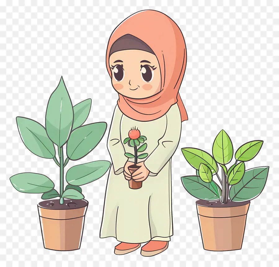 Hijab Chica Haciendo Jardinería，Niña Con Plantas PNG