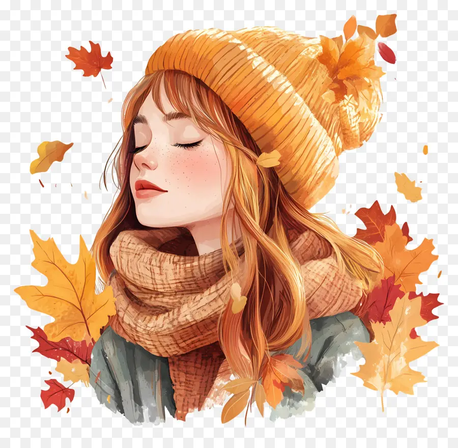 Chica De Otoño，Chica Con Hojas De Otoño PNG