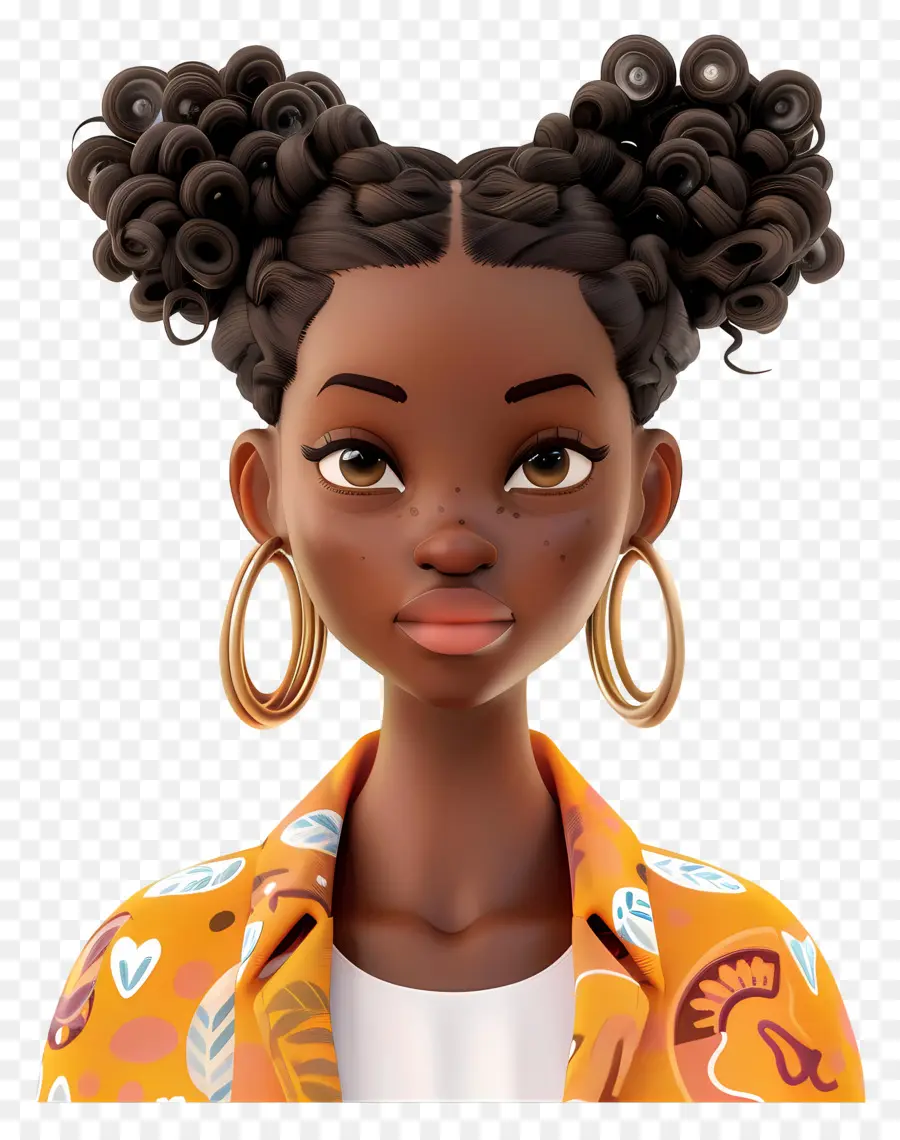 Mujer Africana，Chica Animada Con Pelo Rizado PNG