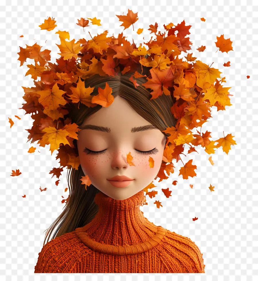 Chica De Otoño，Chica Con Hojas De Otoño PNG