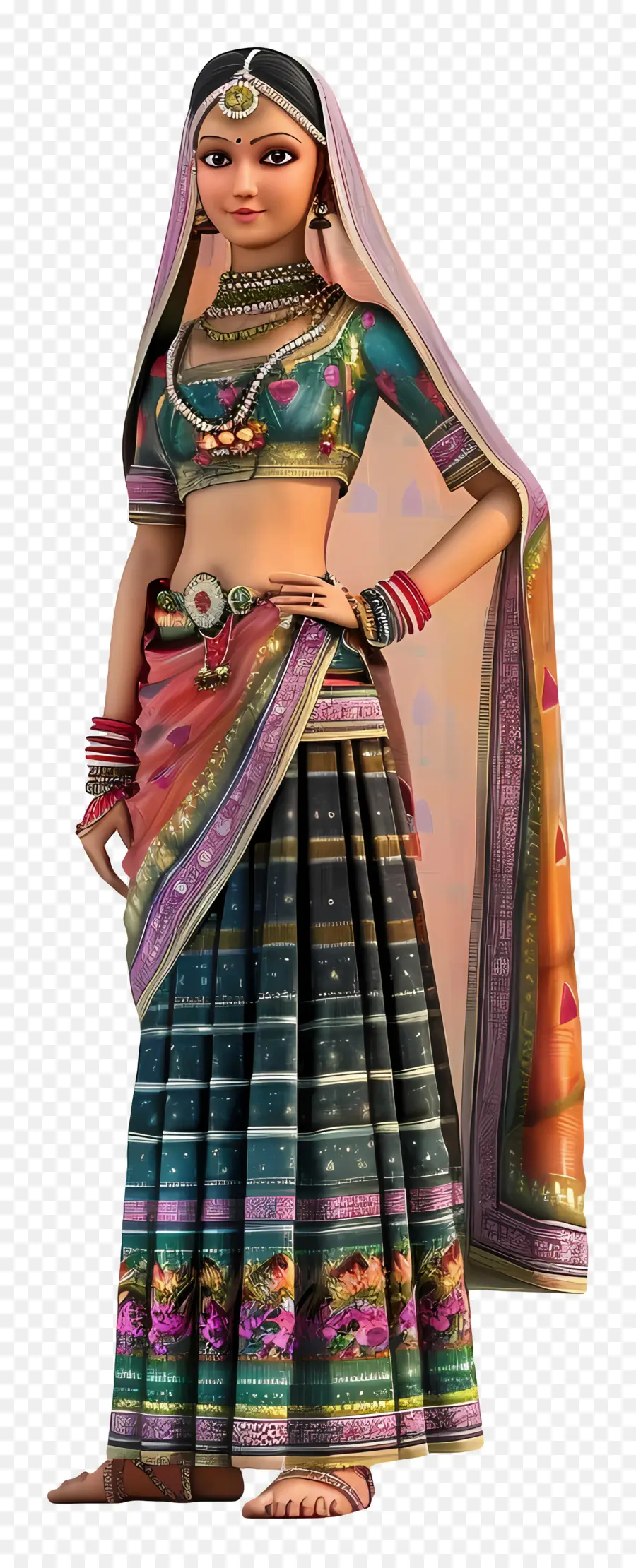 Mujer Gujarati India，Vestido Tradicional PNG