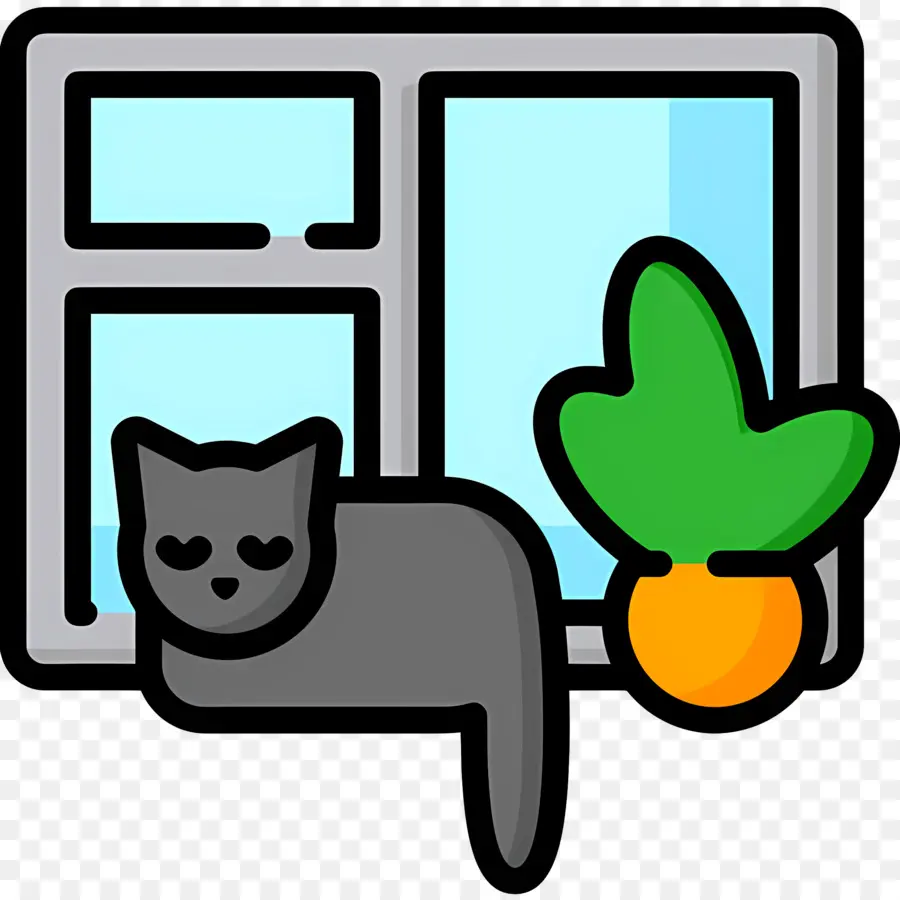 Planta De Ventana，Gato Junto A La Ventana PNG