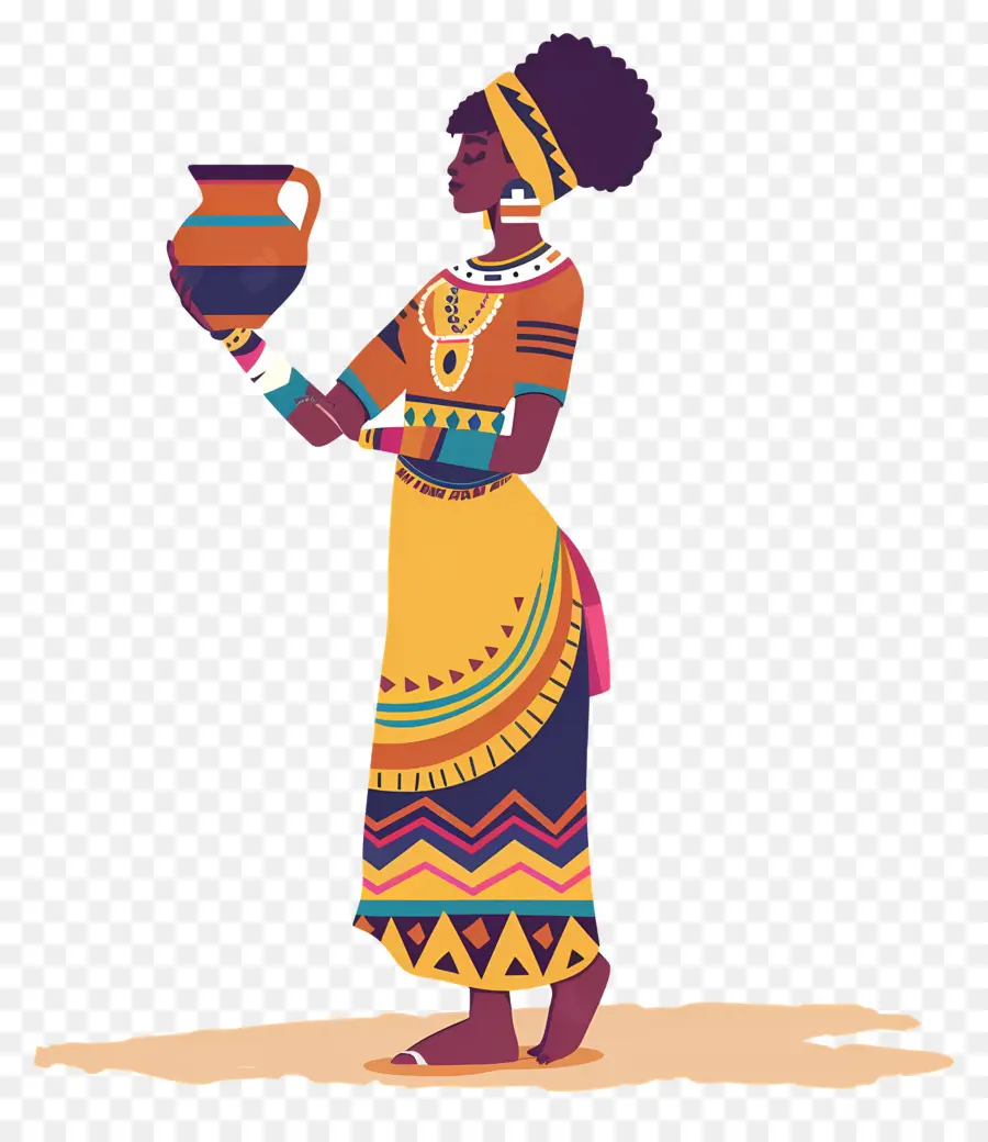 Mujer Aborigen Africana，Mujer Con Olla PNG