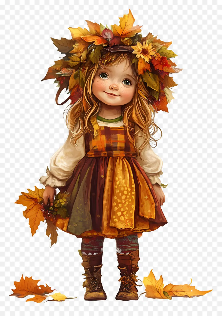 Chica De Otoño，Hojas PNG