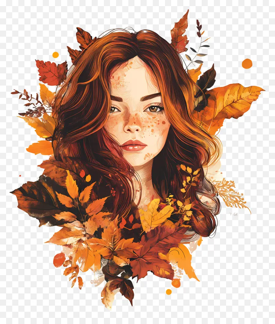 Chica De Otoño，Chica Con Hojas De Otoño PNG