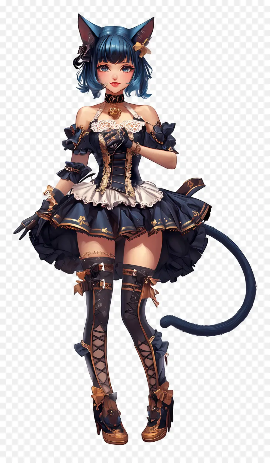 Chica Gato，Chica Vestida De Negro Con Orejas De Gato PNG