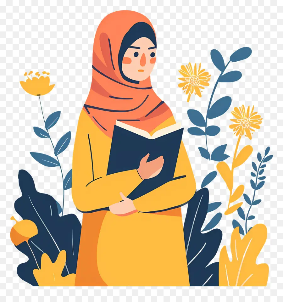 Chica Hijab Sosteniendo Libro，Mujer Leyendo PNG