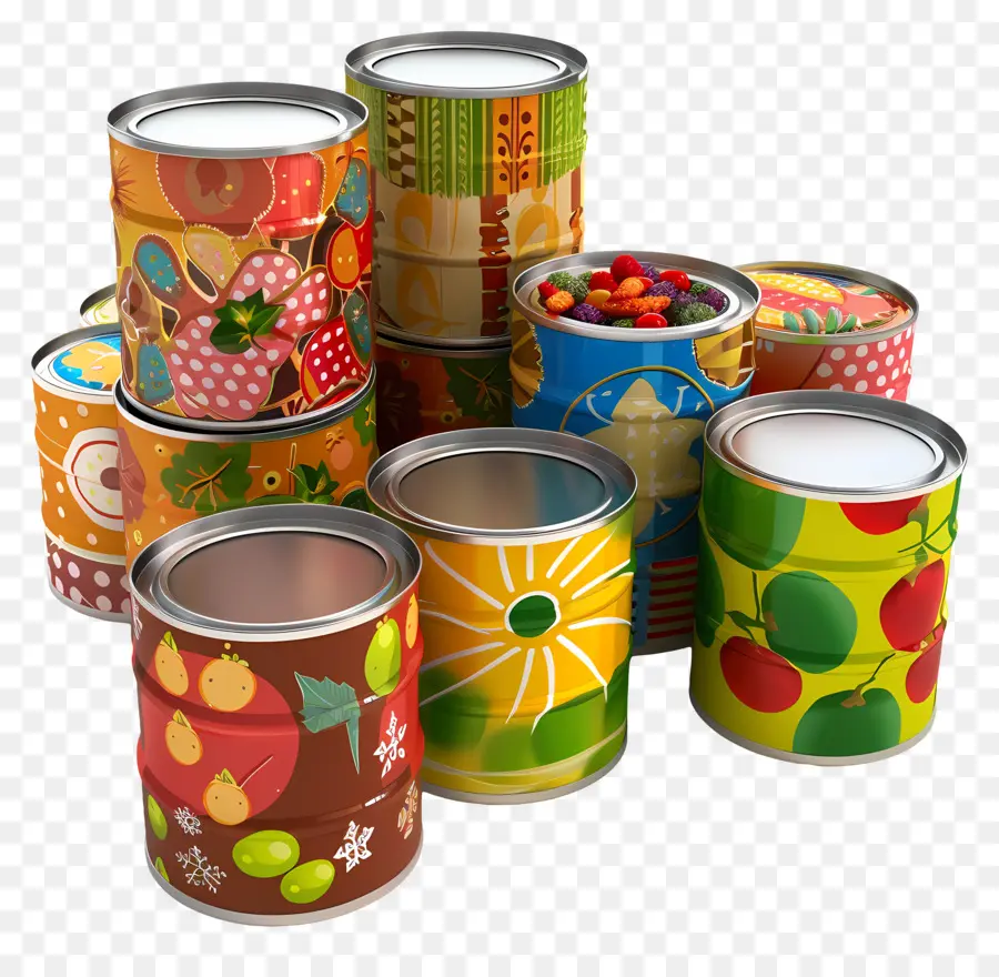 Alimentos Enlatados，Latas De Colores PNG