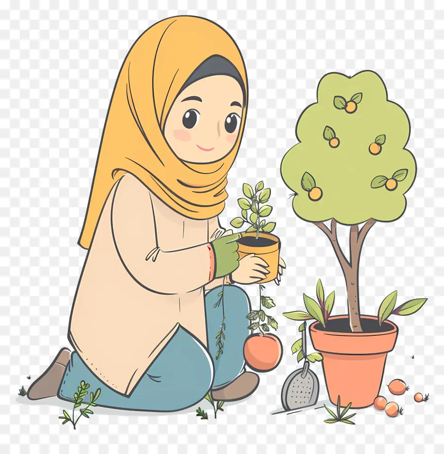 Hijab Chica Haciendo Jardinería，Niña Jardineria PNG