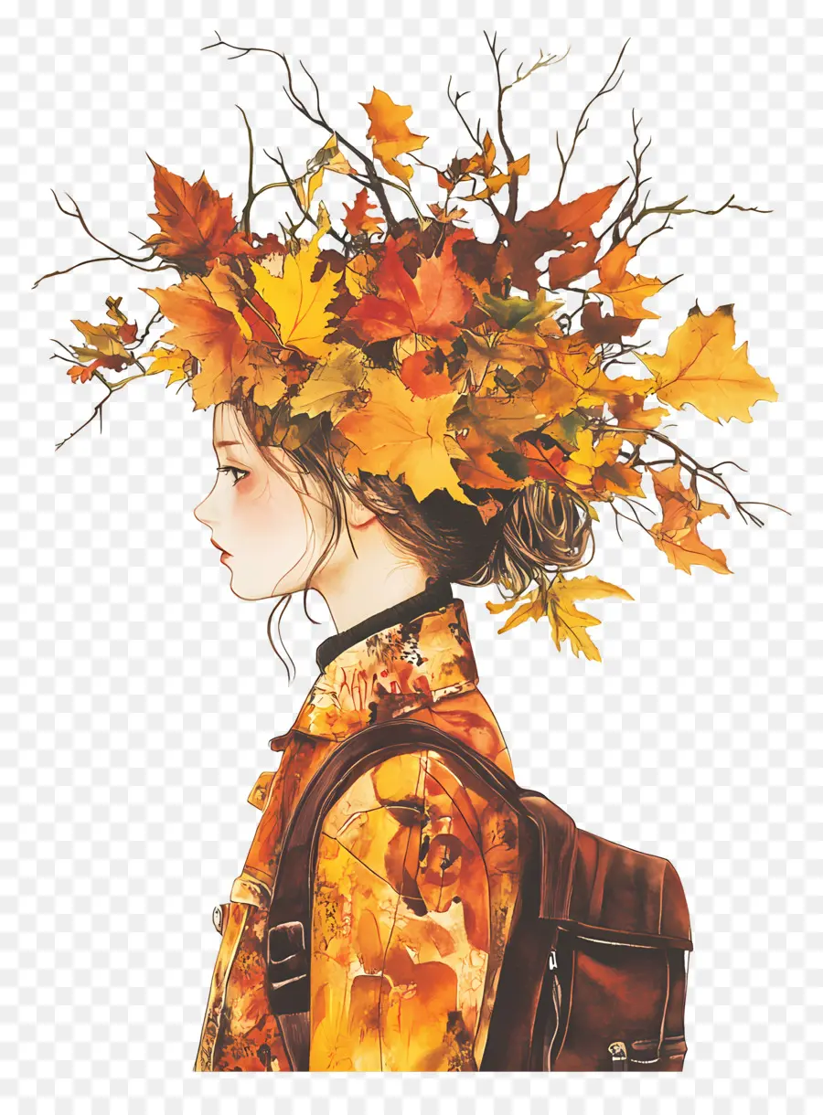 Chica De Otoño，Hojas De Otoño PNG