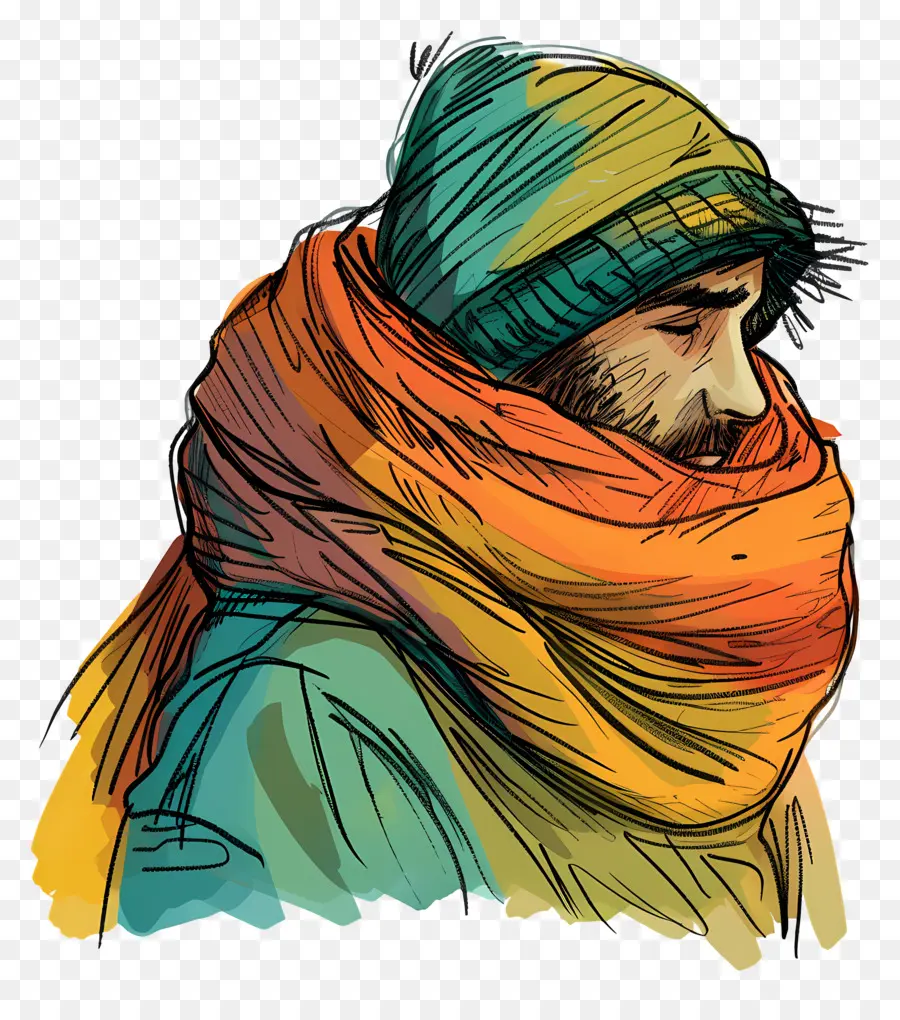 Hombre Invierno，Hombre Con Bufanda PNG