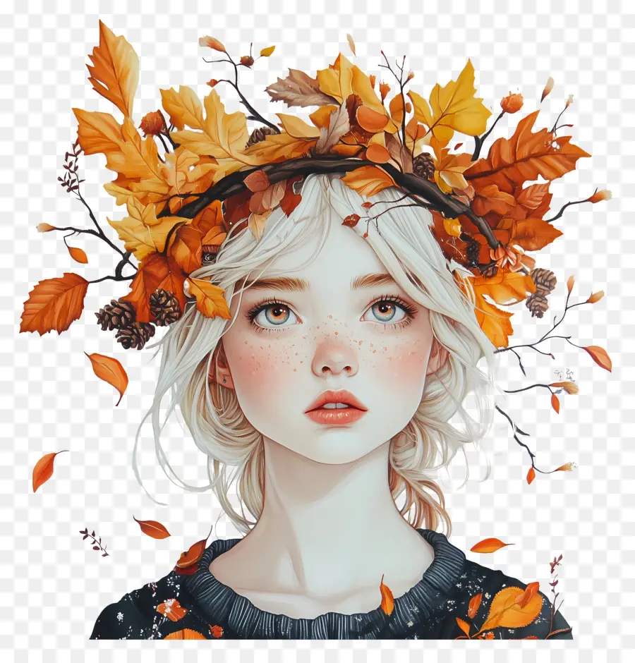 Chica De Otoño，Chica Con Hojas De Otoño PNG