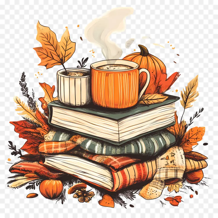 Otoño Acogedor，Libros Y Cafe PNG