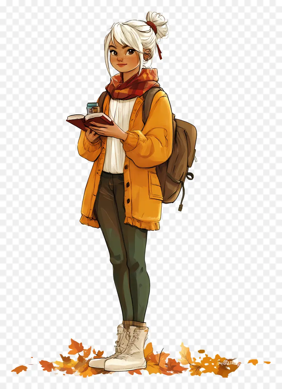 Otoño Acogedor，Chica Con Libro PNG