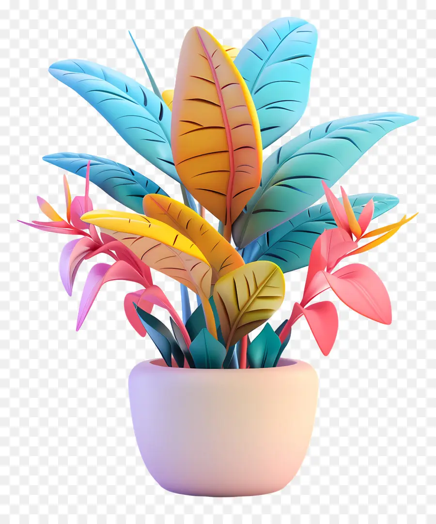 Planta Tropical En Maceta，Planta Colorida PNG