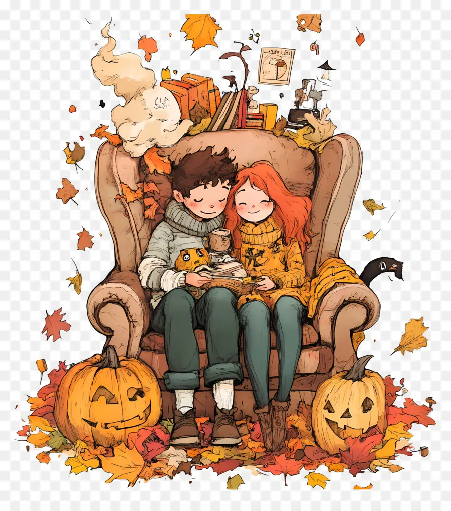 Otoño Acogedor，Pareja En Otoño PNG