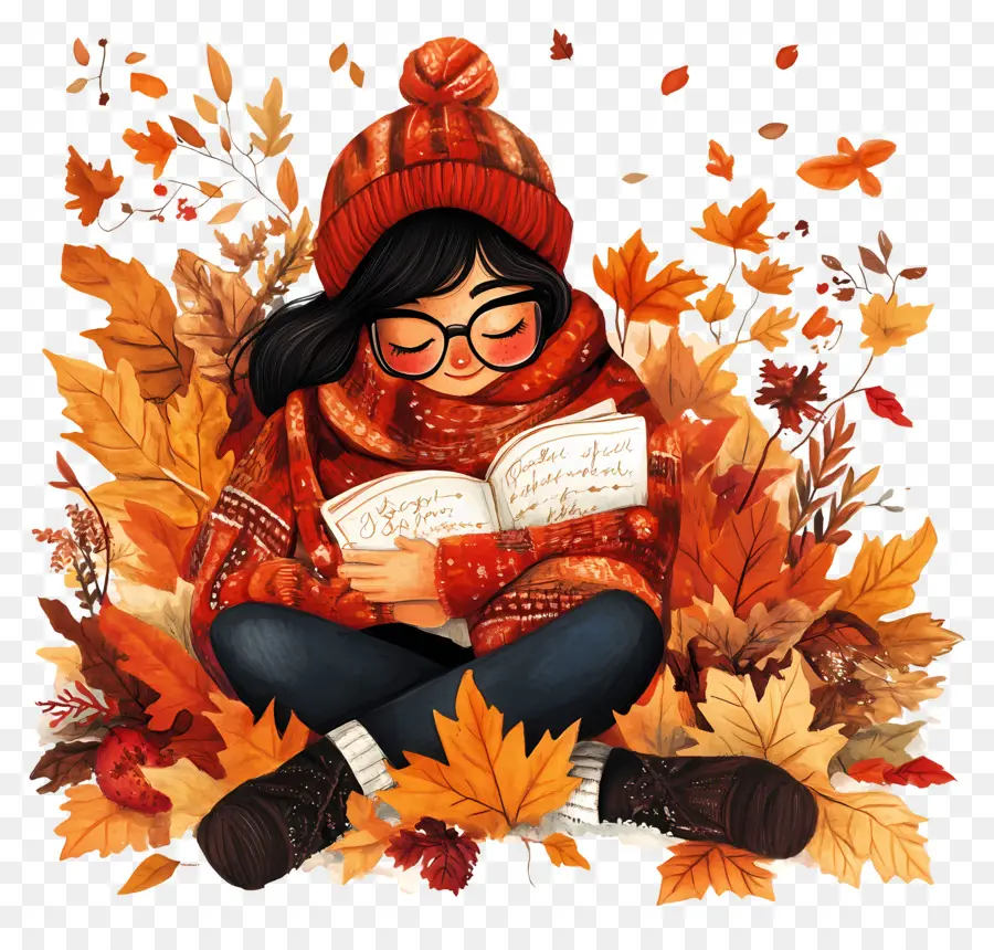 Otoño Acogedor，Libro De Lectura De Niña PNG