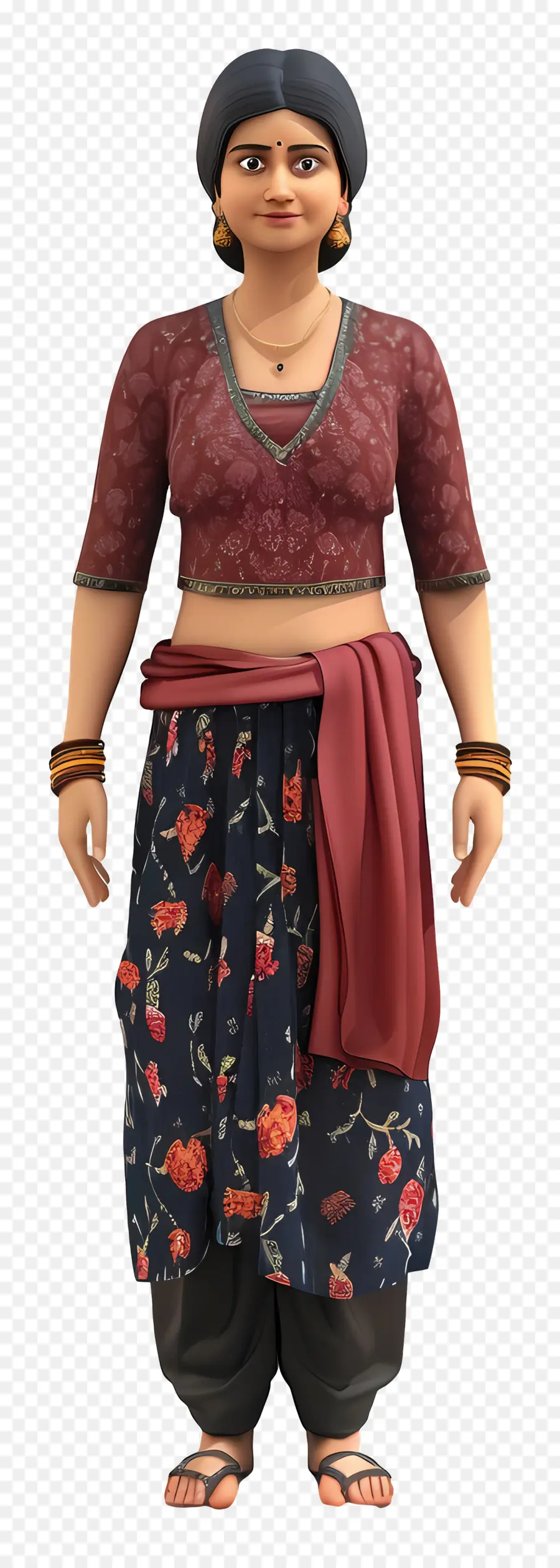 Mujer Gujarati India，Mujer Tradicional Vestida De Marrón Y Negro PNG