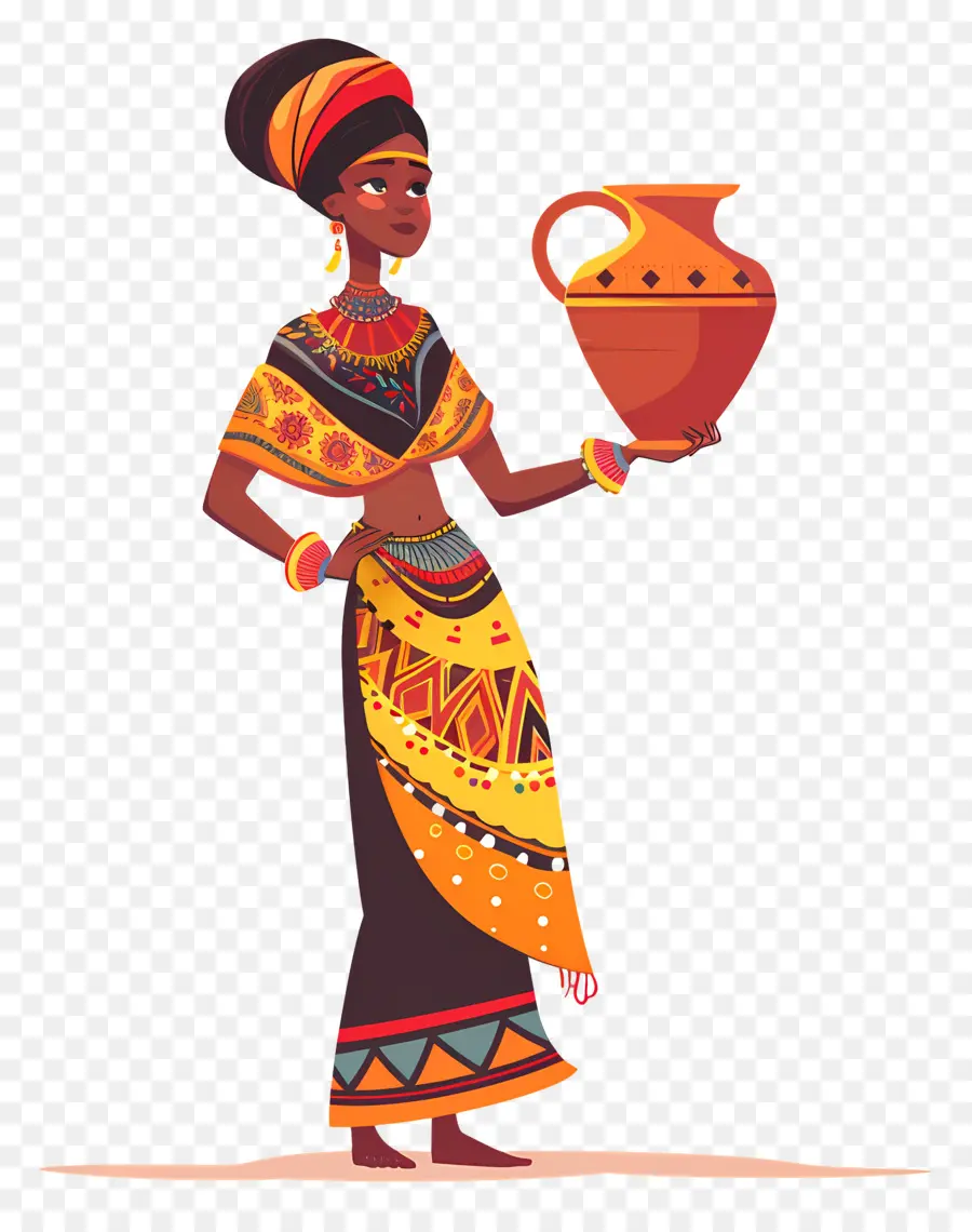 Mujer Aborigen Africana，Mujer Con Olla PNG