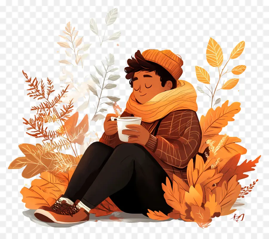 Otoño Acogedor，Persona Con Taza En Otoño PNG