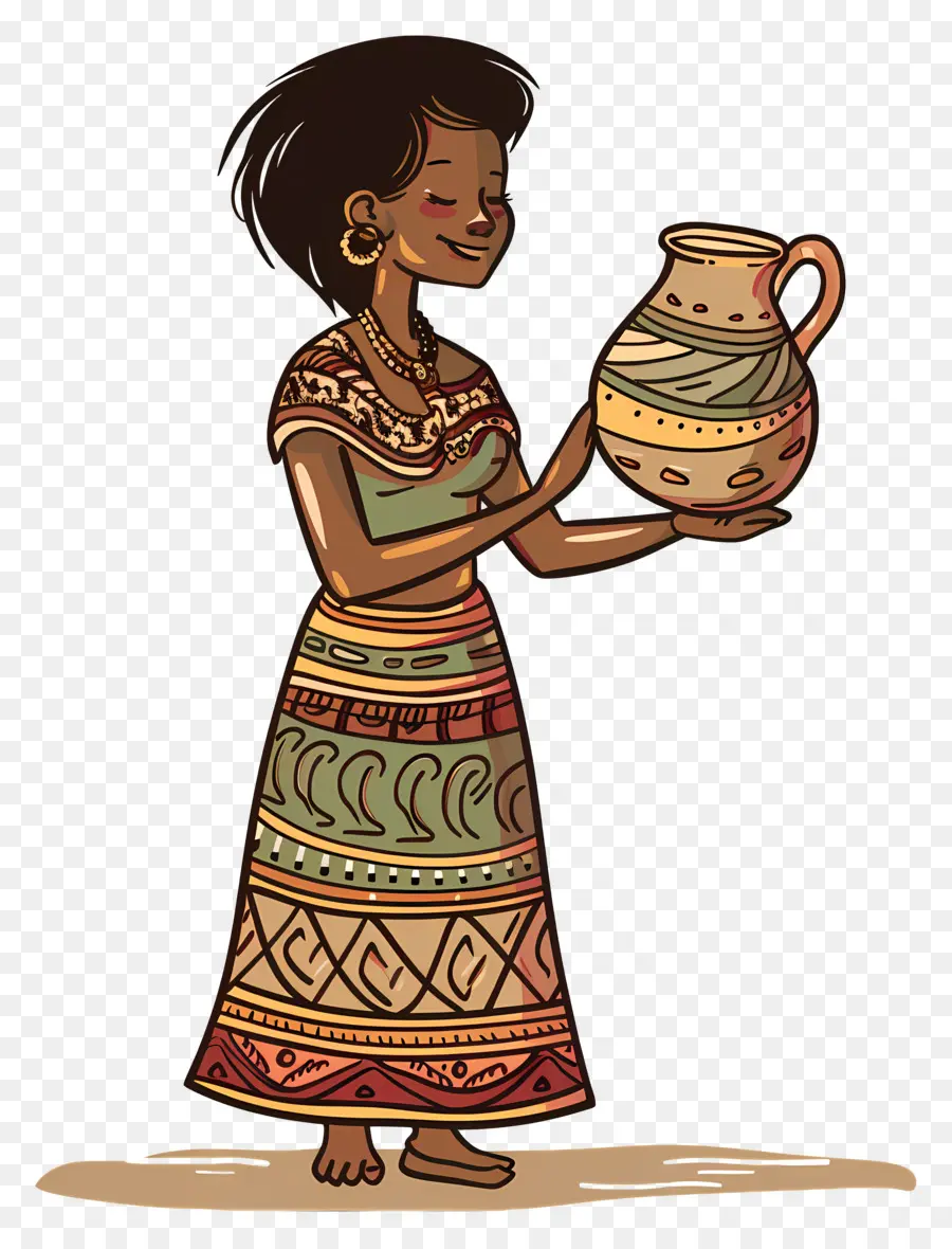 Mujer Aborigen Africana，Mujer Con Olla PNG