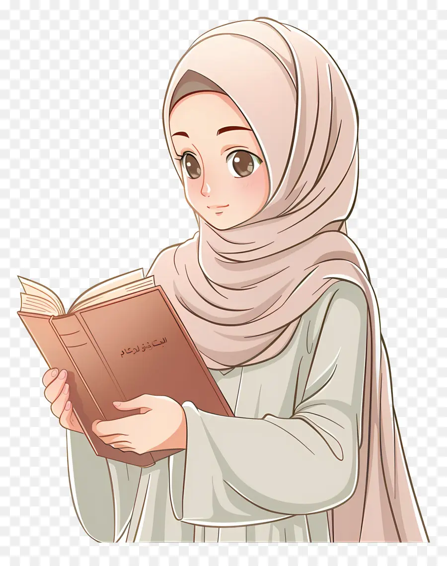 Chica Hijab Sosteniendo Libro，Niña Leyendo Libro PNG