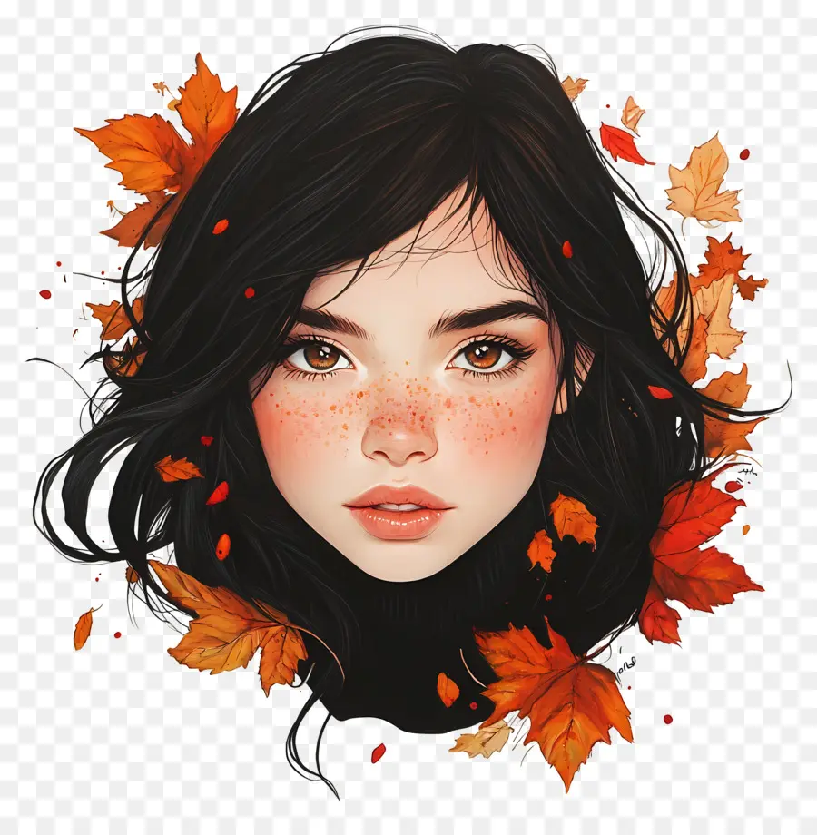 Chica De Otoño，Chica Con Hojas De Otoño PNG