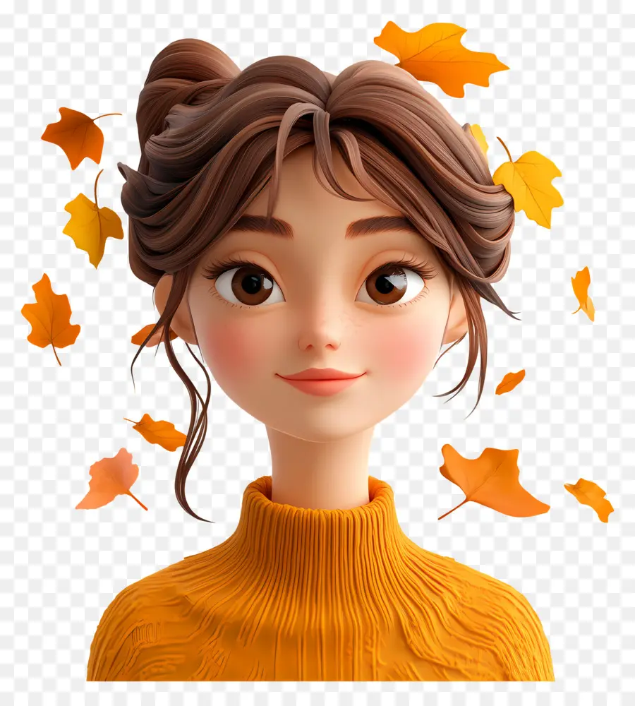 Chica De Otoño，Chica Con Hojas De Otoño PNG