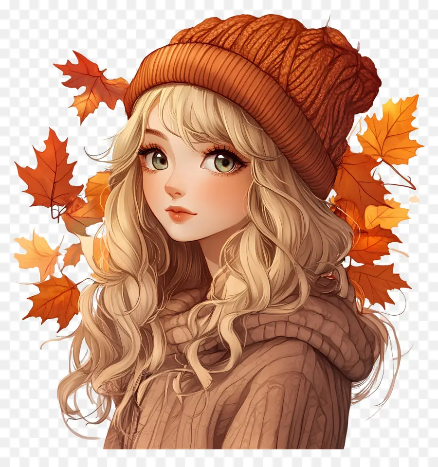 Chica De Otoño，Chica Con Hojas De Otoño PNG