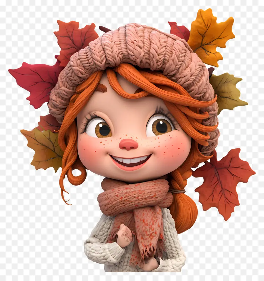 Chica De Otoño，Hojas PNG