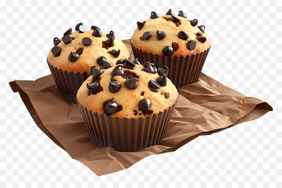 Muffins Con Chispas De Chocolate，Horneado PNG