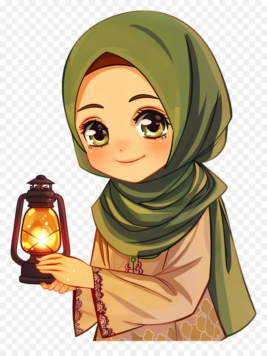 Hijab Chica Sosteniendo Linterna，Chica Con Linterna PNG