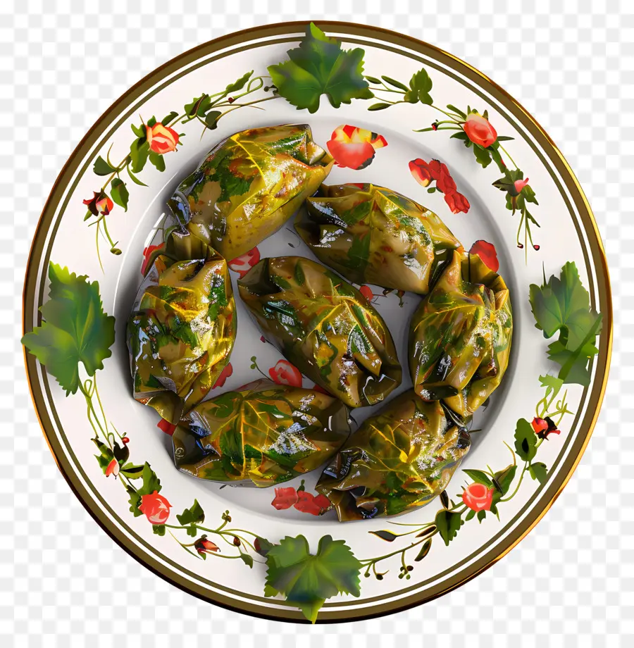 Dolma，Hojas De Parra Rellenas En Plato PNG