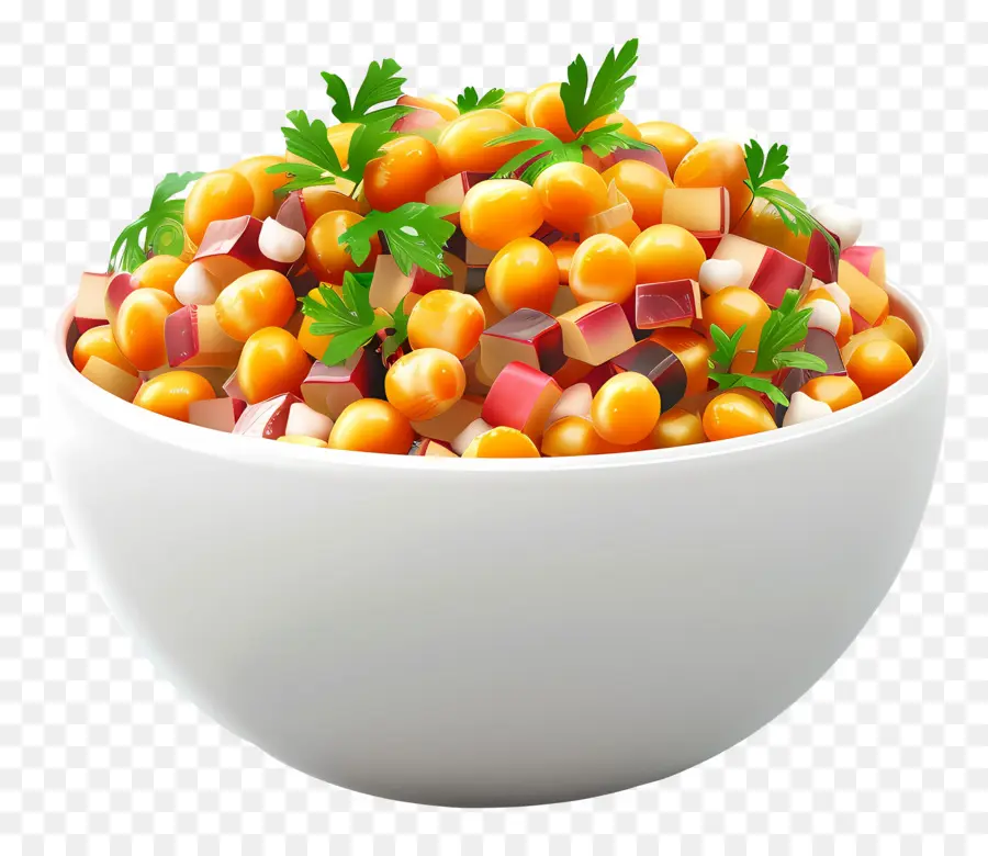 Cuenco Chana Chaat，Ensalada De Garbanzos En Tazón Blanco PNG