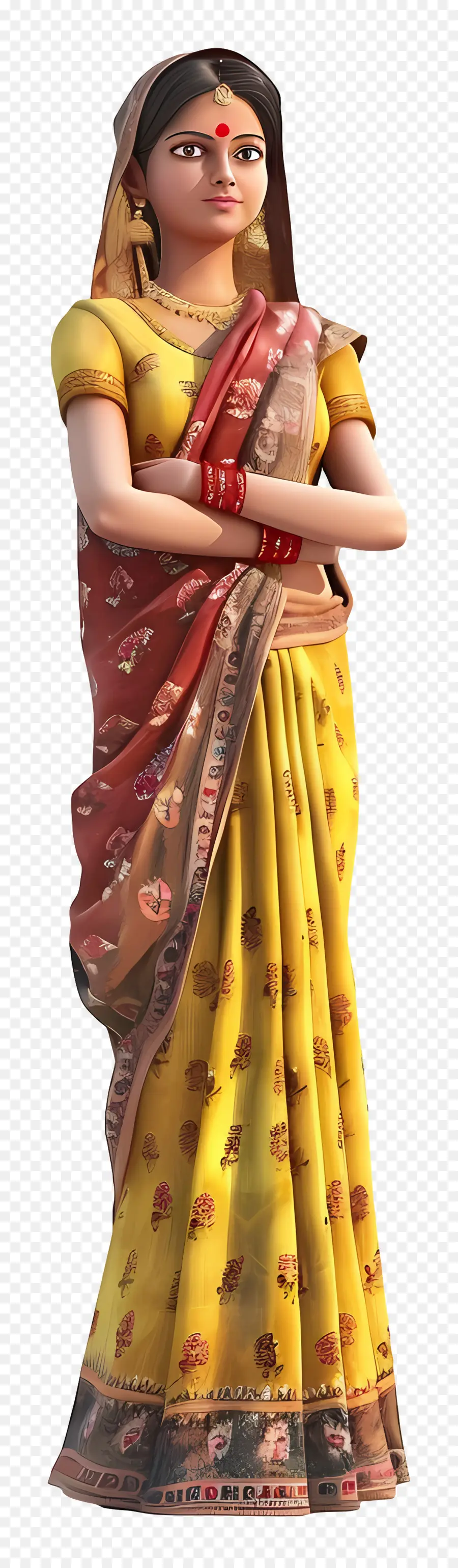 Mujer Gujarati India，Mujer Tradicional En Sari Amarillo PNG