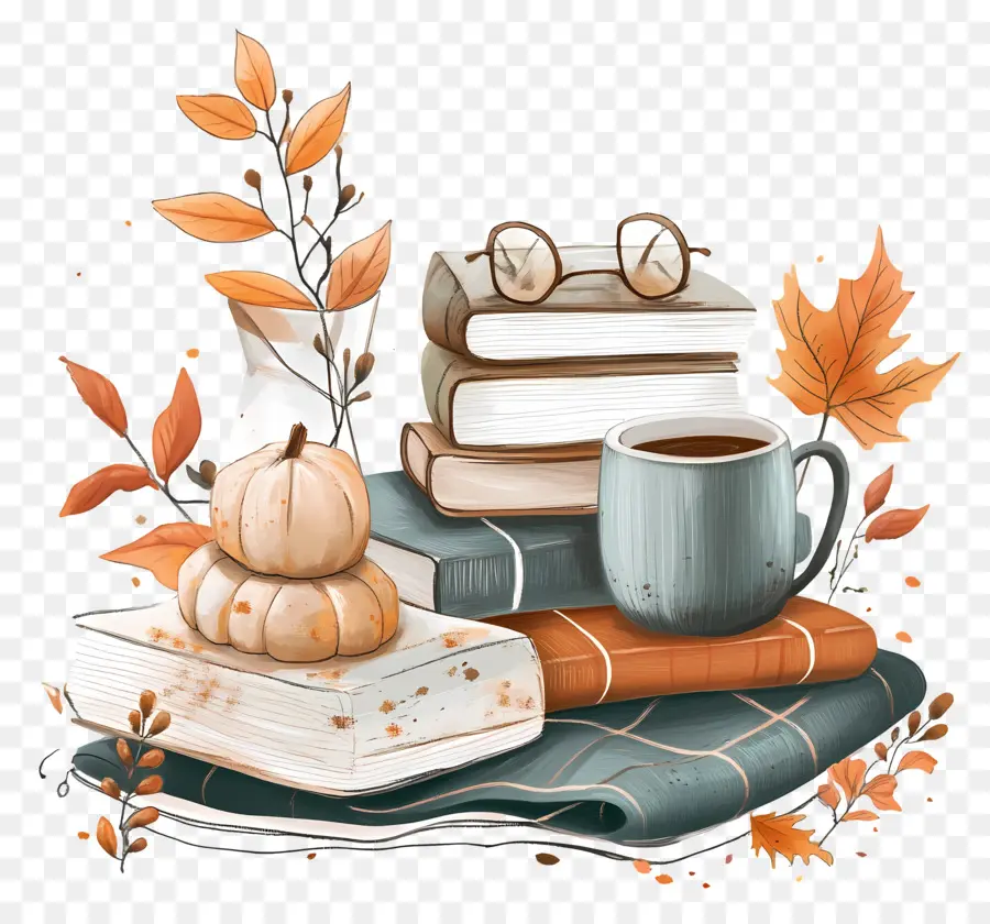 Otoño Acogedor，Libros Y Taza PNG