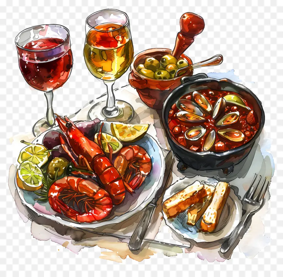 Comida Española，Mariscos Y Vino PNG