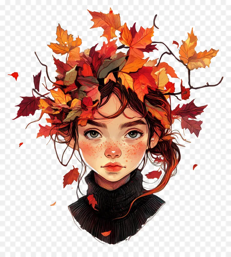 Chica De Otoño，Hojas PNG